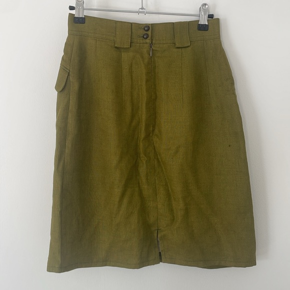 Jane Lamerton Vintage 100% Linen Olive Green Pencil Lined Skirt High Waist Small - Picture 2 of 7